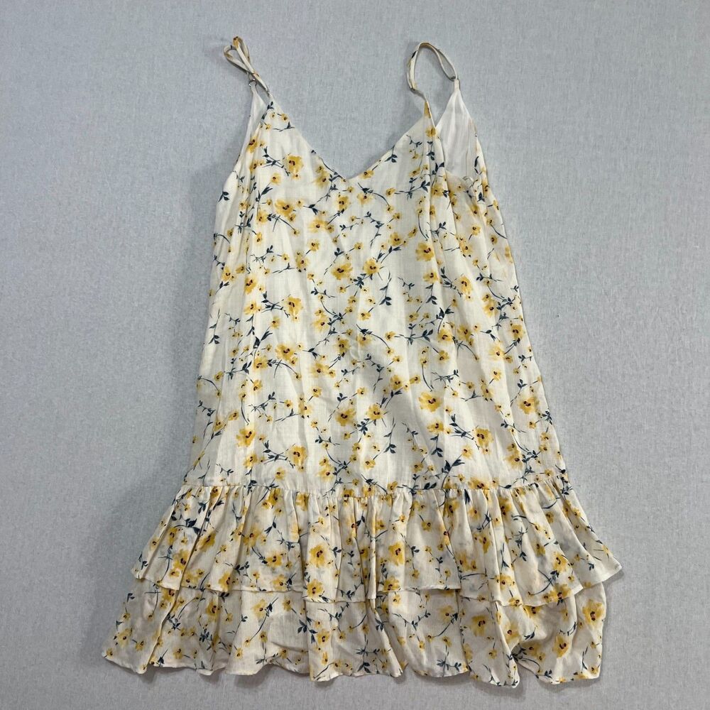 Willow & Clay Floral Ruffle Mini Dress Small Yellow Ivory Strappy Cottagecore